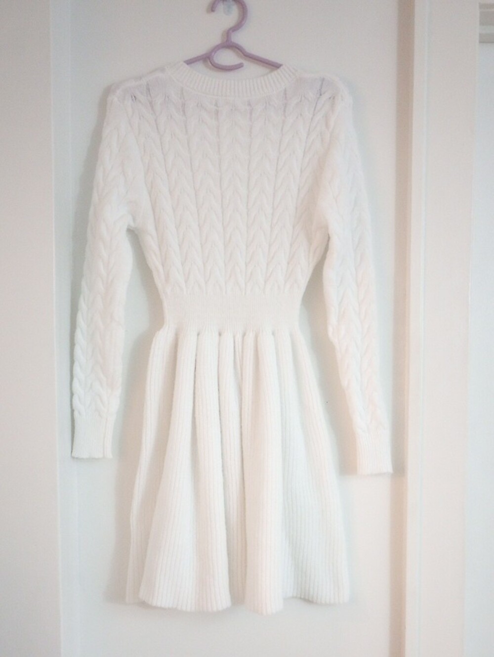 Shein White Cable-Knit Long Sleeve Sweater Dress Size M